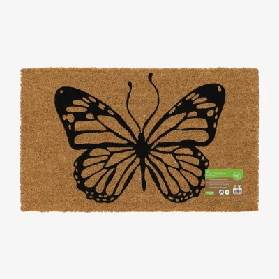 The Range Latex Backed Butterfly Coir Door Mat  - Natural Coir with Black Design