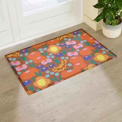 The Range Elizabeth Olwen Red Floral Indoor/Outdoor Doormat (90x60cm) - Multi / 90 x 60cm