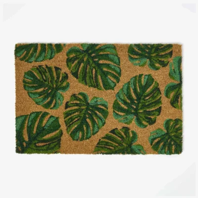 The Range Coir Doormat Green Tropical Leaves, 40 x 60 cm - Natural, Green