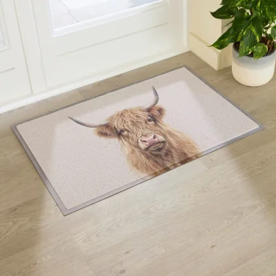 The Range Neutral Watercolour Highland Cow Doormat (90 x 60cm) - Multi / 90 x 60cm