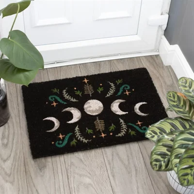 The Range Black Dark Forest Moon Phase Doormat Welcome Magic Realm - Black