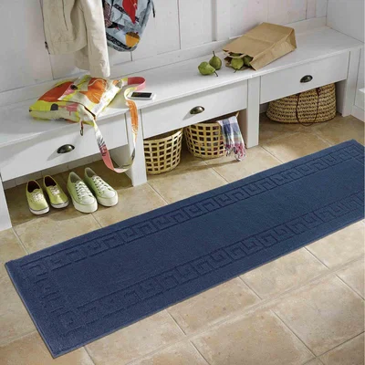 The Range Ivy Washable Greek Key Design Anti Slip Doormats - Runners - Navy / 300cm