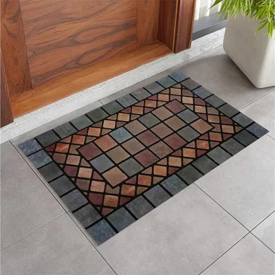 The Range Door Step Decorative Tiled Entrance Door Mat Blue Edge  - Blue / 75cm / 44cm