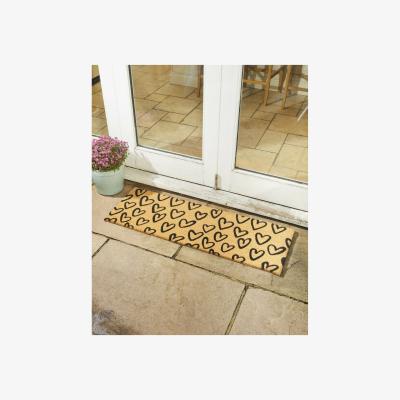 The Range Astley Hand Drawn Doormat with PVC Backing 40 x 120cm Hearts - Yellow
