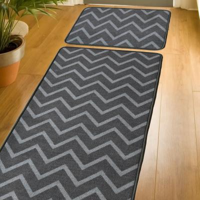 The Range Grey Zig Zag Non Slip, Washable Runner and Welcome Doormat Set -Matre - Grey / 150cm