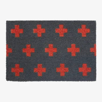 The Range Coir Neon Crosses Doormat - Red & Grey