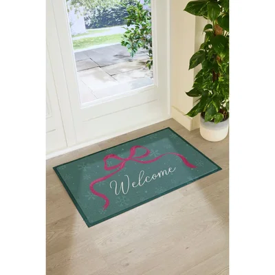 The Range Winter Bow Welcome Large Doormat - Green