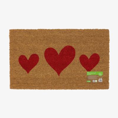 The Range Latex Backed Heart Coir Door Mat  - Natural Coir with Red Design