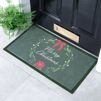 The Range Merry Christmas Wreath Doormat - Green