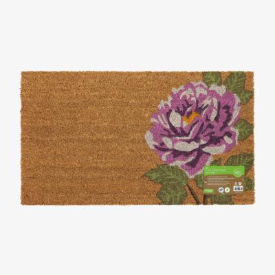 The Range Latex Backed Flower Coir Door Mat  - Natural Coir with Purple Flower Design