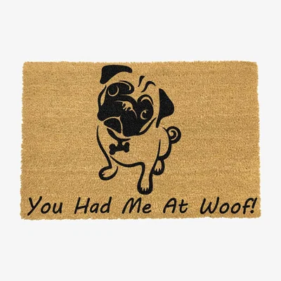 The Range You Had Me At Woof Pug Doormat - Black