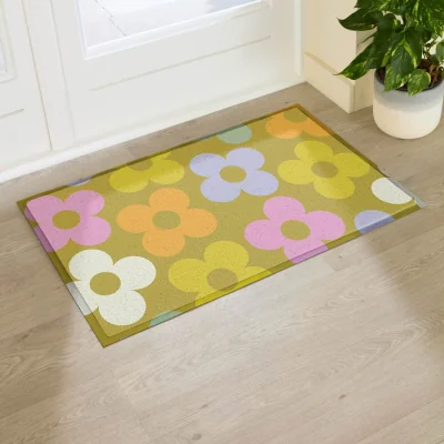 The Range Elizabeth Olwen Petals on Pistachio Indoor/Outdoor Doormat (90x60cm) - Multi / 90 x 60cm