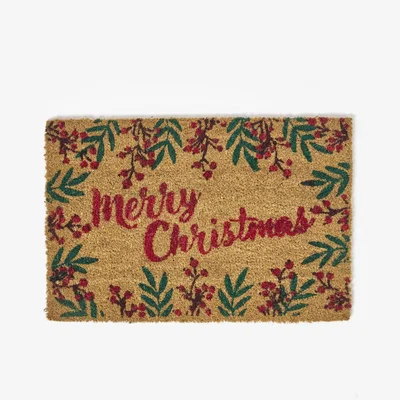 The Range Merry Christmas Non-Slip Coir Doormat, 40 x 60 cm - Red & Green
