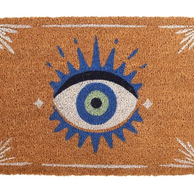 The Range Natural All Seeing Eye Doormat Whimsical Blue Front Door Mat - Brown