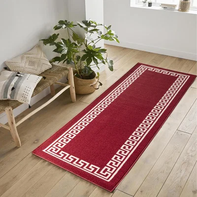 The Range Machine Washable Greek Key Design Anti Slip Doormats - Runners - Red White / 3.06kg / 300cm
