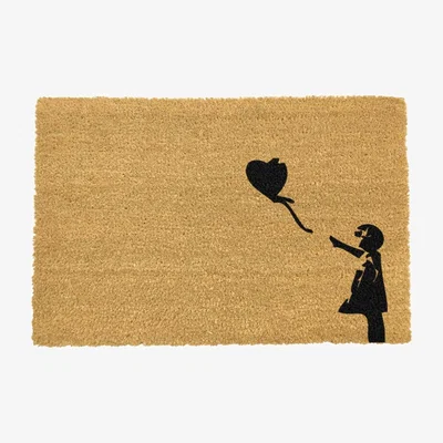 The Range Girl with a Balloon Graffiti Doormat - Black