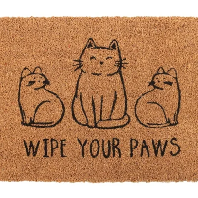 The Range Natural Cat Doormat Wipe Your Paws, Feline Charm - Brown
