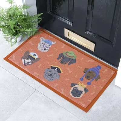 The Range Dogs with Hats Indoor Outdoor Doormat - Orange
