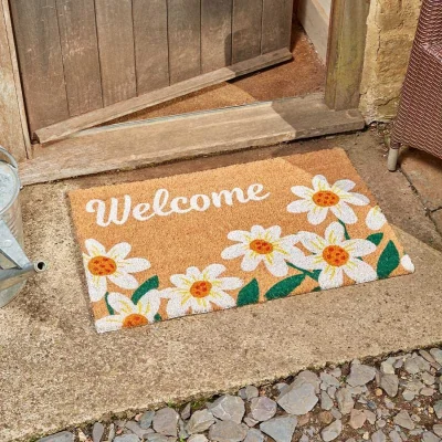 The Range Heavy Duty Coir Door Mats - Brown,White,Green / Daisy