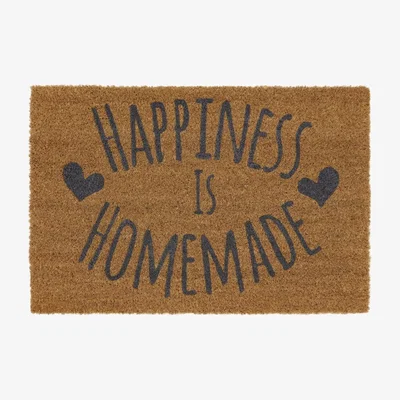 The Range Eco Friendly Backed Coir Entrance Door Mat, Happiness Design - Grey