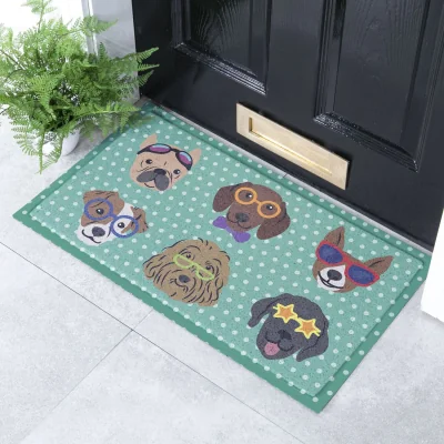 The Range Dogs on Polka Dots Indoor Outdoor Doormat - Green