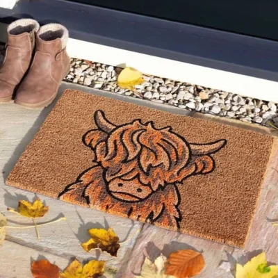 The Range Highland Cow Front Door Mat Coir Doormat - Brown