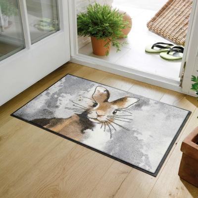 The Rug Seller Hopps Bunny Rabbit Washable Floor Mats in Grey