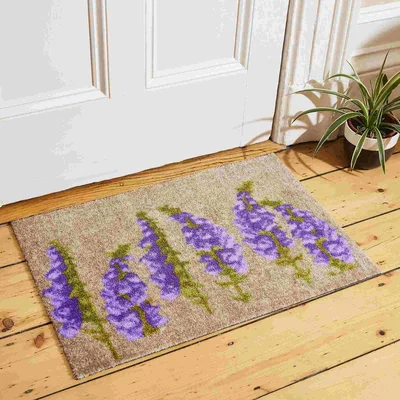 The Rug Seller Meadow Bluebell Flowers Coir Doormats in Purple Natural