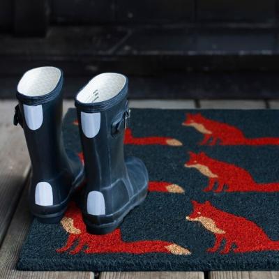 The Rug Seller Proud Fox Coir Doormat in Dark Blue & Red