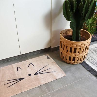 The Rug Seller Dory Cat Face Washable Floor Mats in Beige