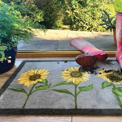 The Rug Seller My Sunflowers Washable Anti Slip Doormat in Grey Yellow