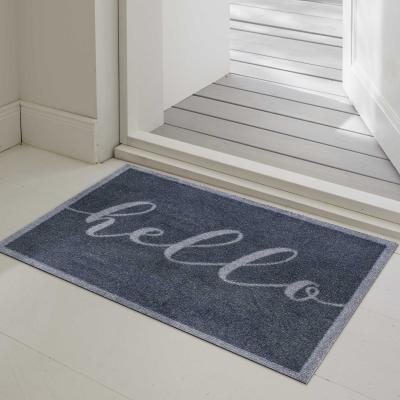The Rug Seller Scriptello Hello Washable Floor Mats in Grey