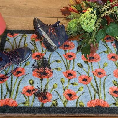 The Rug Seller My Poppies Washable Anti Slip Doormat in Red