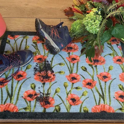 The Rug Seller My Poppies Washable Anti Slip Doormat in Red