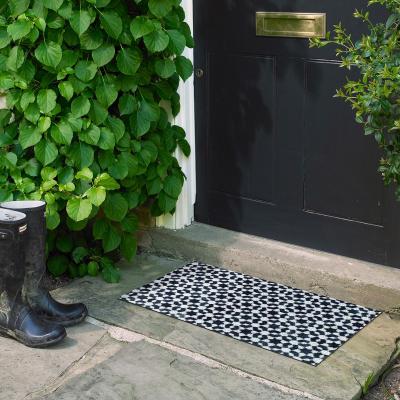 The Rug Seller Trendy Brush Starry Tiles Doormat in Black White