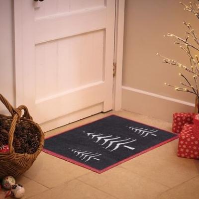 The Rug Seller Christmas Scandi Trees Doormat in Red & Blue