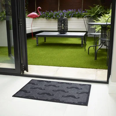 The Rug Seller Lume Moustache Print Doormat in Grey Black