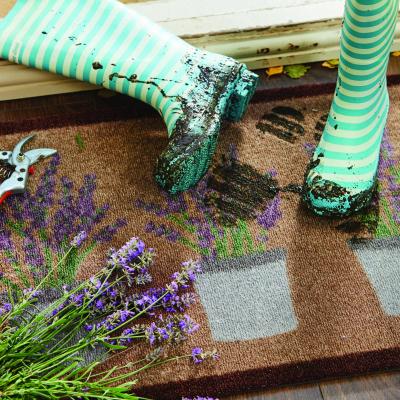 The Rug Seller Lavender Floral Washable Anti Slip Doormat in Brown