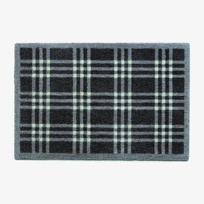 The Rug Seller Tartan Washable Anti Slip Doormat in Grey