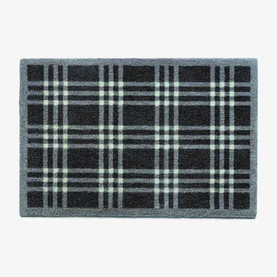 The Rug Seller Tartan Washable Anti Slip Doormat in Grey