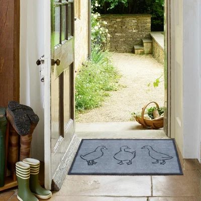 The Rug Seller Ducks Washable Doormats in Grey