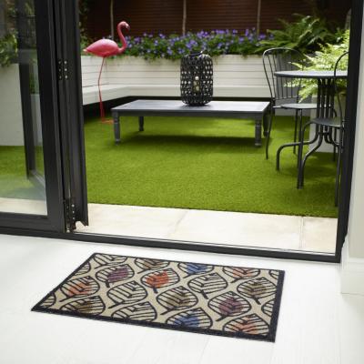The Rug Seller Lume Stencil Leaf Doormat in Natural Beige