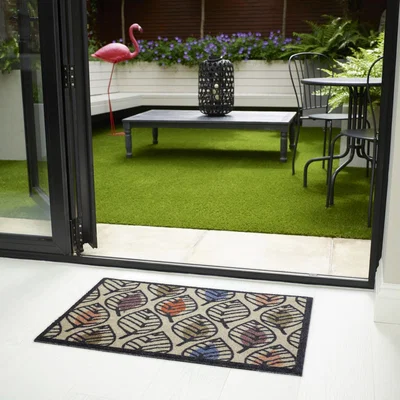 The Rug Seller Lume Stencil Leaf Doormat in Natural Beige