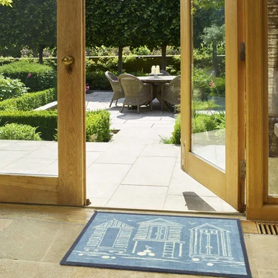 The Rug Seller Beach Huts Doormats By Sanderson in Blue&nbsp;60x85cm