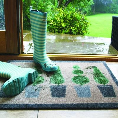 The Rug Seller Topiary Washable Anti Slip Doormat in Grey