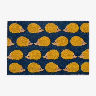 The Rug Seller Kissing Hedgehogs Coir Doormat in Blue Yellow