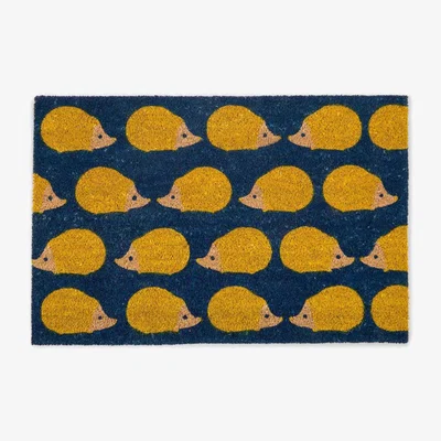 The Rug Seller Kissing Hedgehogs Coir Doormat in Blue Yellow