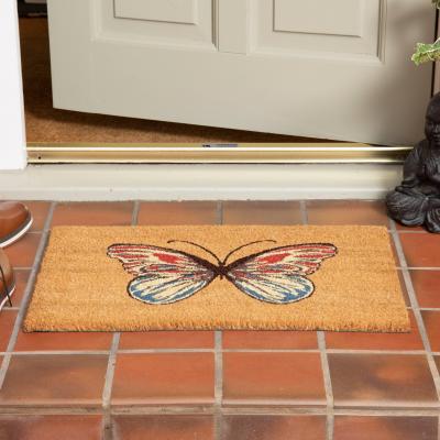 The Rug Seller Astley Butterfly Coir Doormat in Multicolour