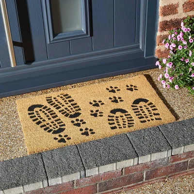 The Rug Seller Footprints Embossed Coir Doormats in Natural