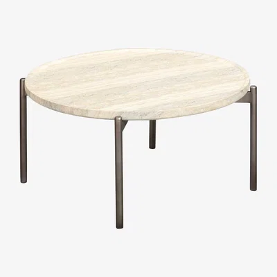 Barker and Stonehouse Ryde Dark Travertine Garden Coffee Table, Round, Neutral | Barker & Stonehouse